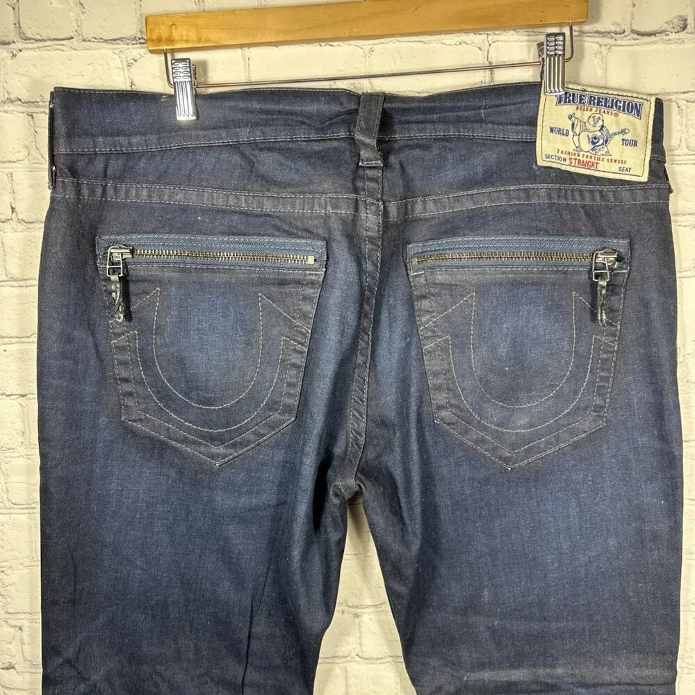 True Religion Jeans Mens 40x34 Blue Denim Straight‎ Zipper Pockets Old Croaker